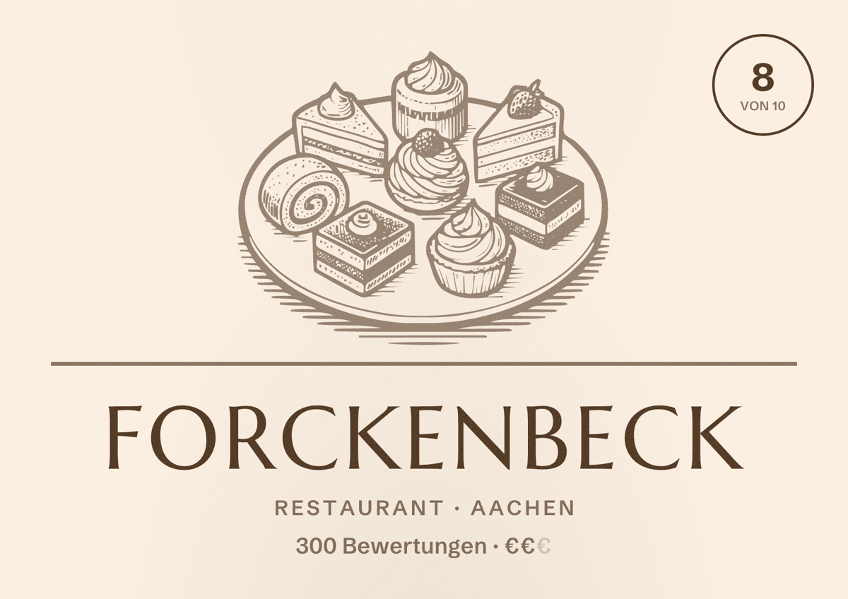 Illustriertes Poster von Forckenbeck, Restaurant in Aachen: Bewertung 8,0 von 10 aus 300 Bewertungen, Preisniveau €€