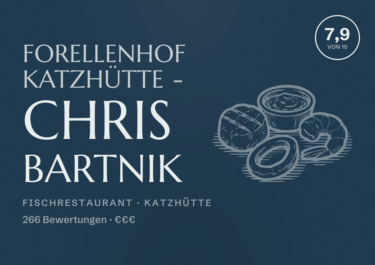Illustriertes Poster von Forellenhof Katzhütte - Chris Bartnik, Fischrestaurant in Katzhütte: Bewertung 7,9 von 10 aus 266 Bewertungen, Preisniveau €€€