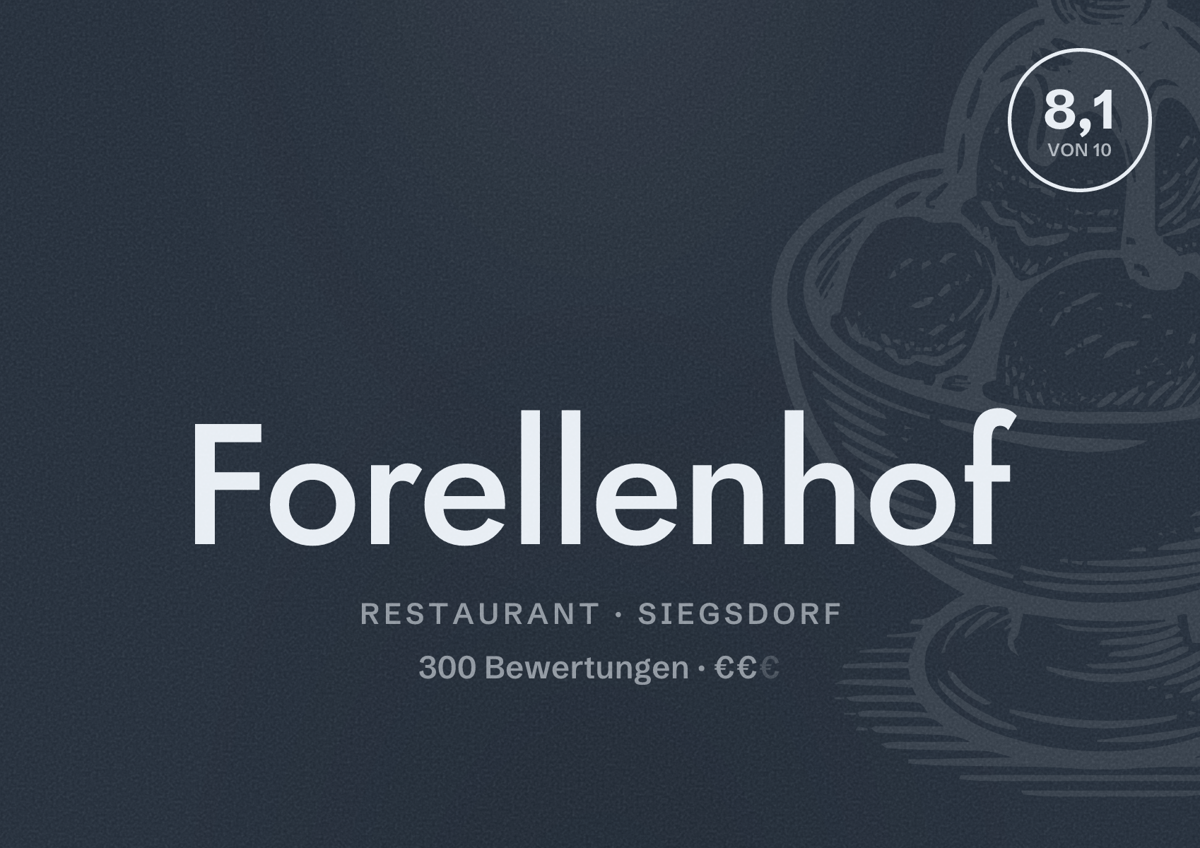 Illustriertes Poster von Forellenhof, Restaurant in Siegsdorf: Bewertung 8,1 von 10 aus 300 Bewertungen, Preisniveau €€