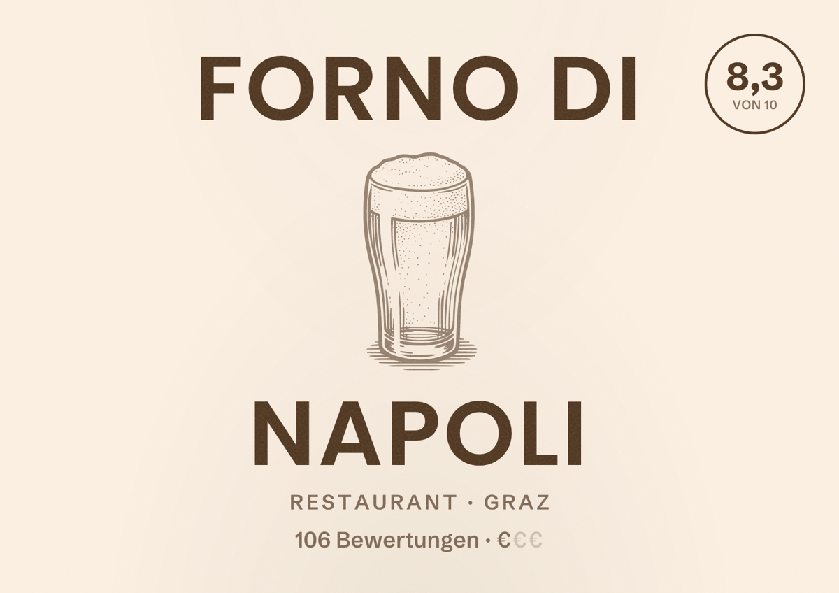 Illustriertes Poster von forno di napoli, Restaurant in Graz: Bewertung 8,3 von 10 aus 106 Bewertungen, Preisniveau €