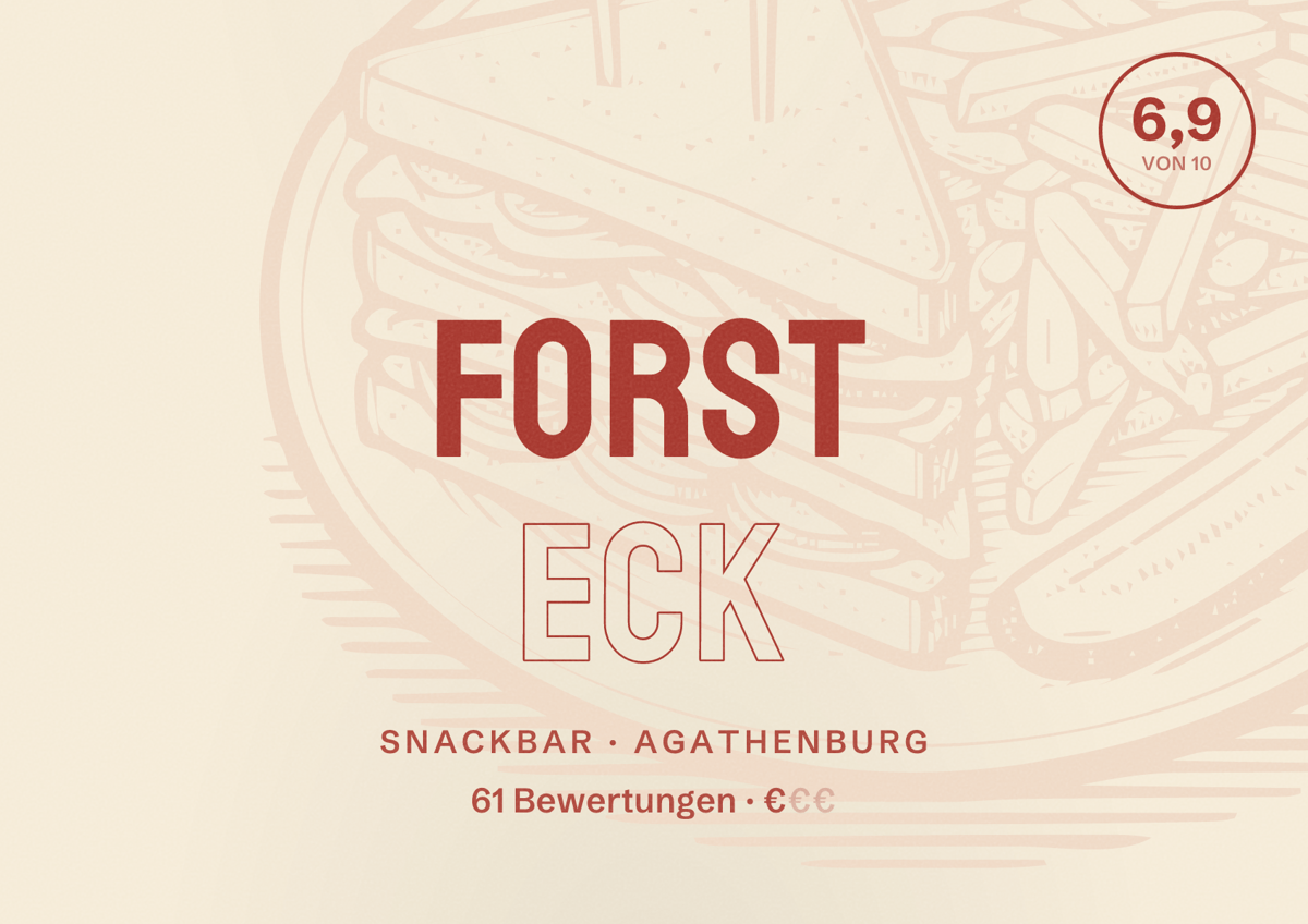 Illustriertes Poster von Forst Eck, Snackbar in Agathenburg: Bewertung 6,9 von 10 aus 61 Bewertungen, Preisniveau €