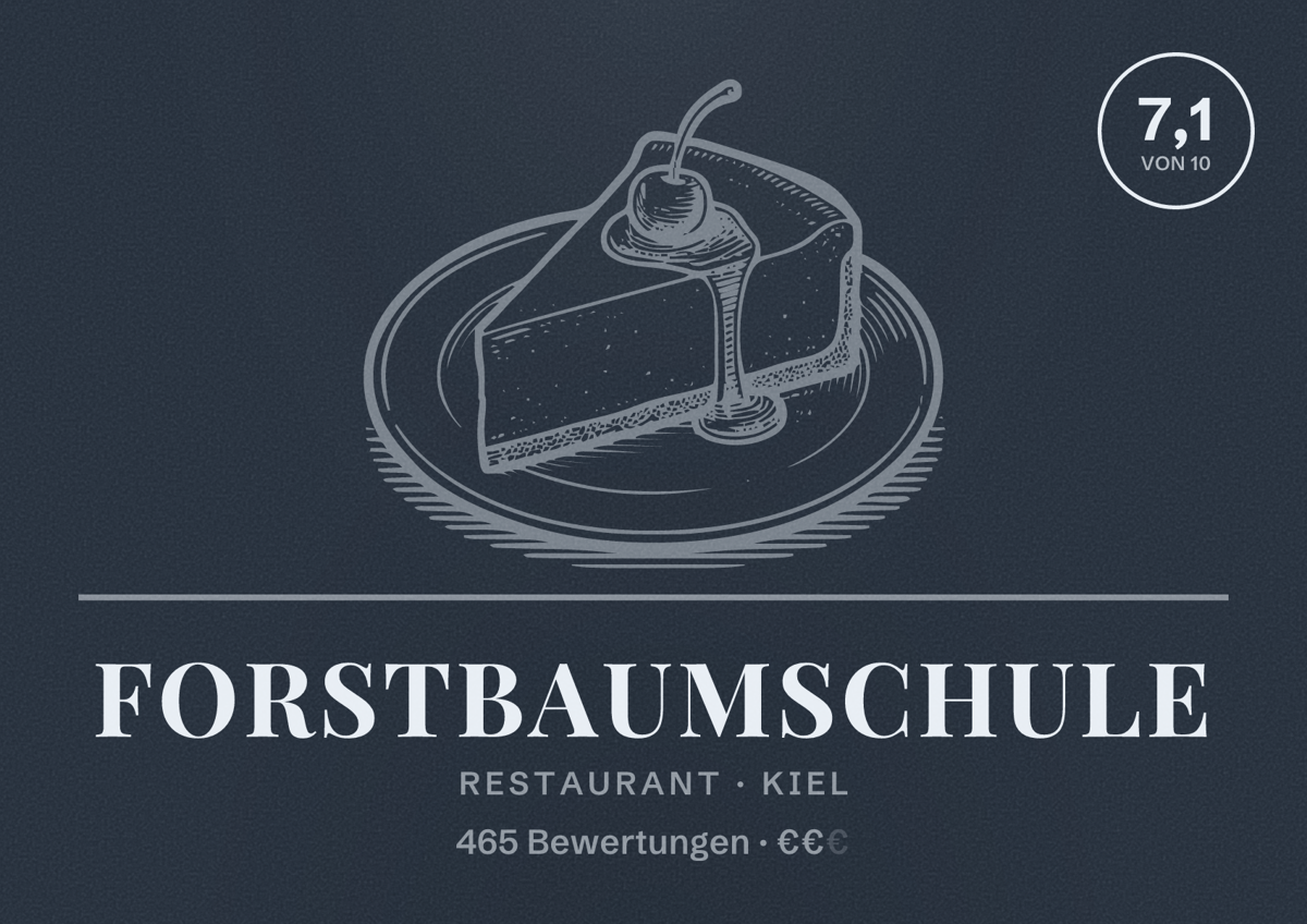 Illustriertes Poster von Forstbaumschule, Restaurant in Kiel: Bewertung 7,1 von 10 aus 465 Bewertungen, Preisniveau €€