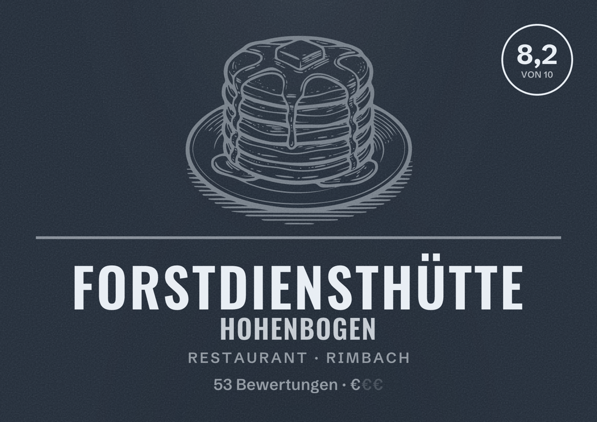 Illustriertes Poster von Forstdiensthütte Hohenbogen, Restaurant in Rimbach: Bewertung 8,2 von 10 aus 53 Bewertungen, Preisniveau €