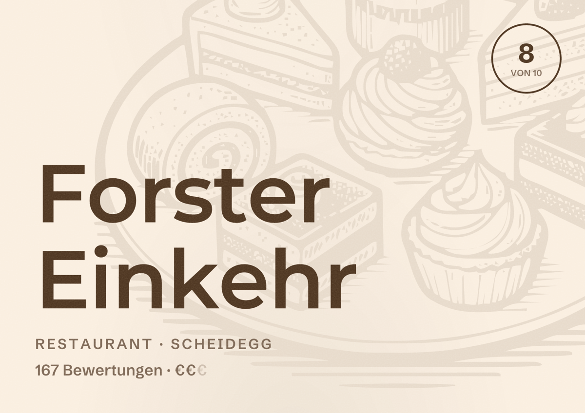 Illustriertes Poster von Forster Einkehr, Restaurant in Scheidegg: Bewertung 8 von 10 aus 167 Bewertungen, Preisniveau €€