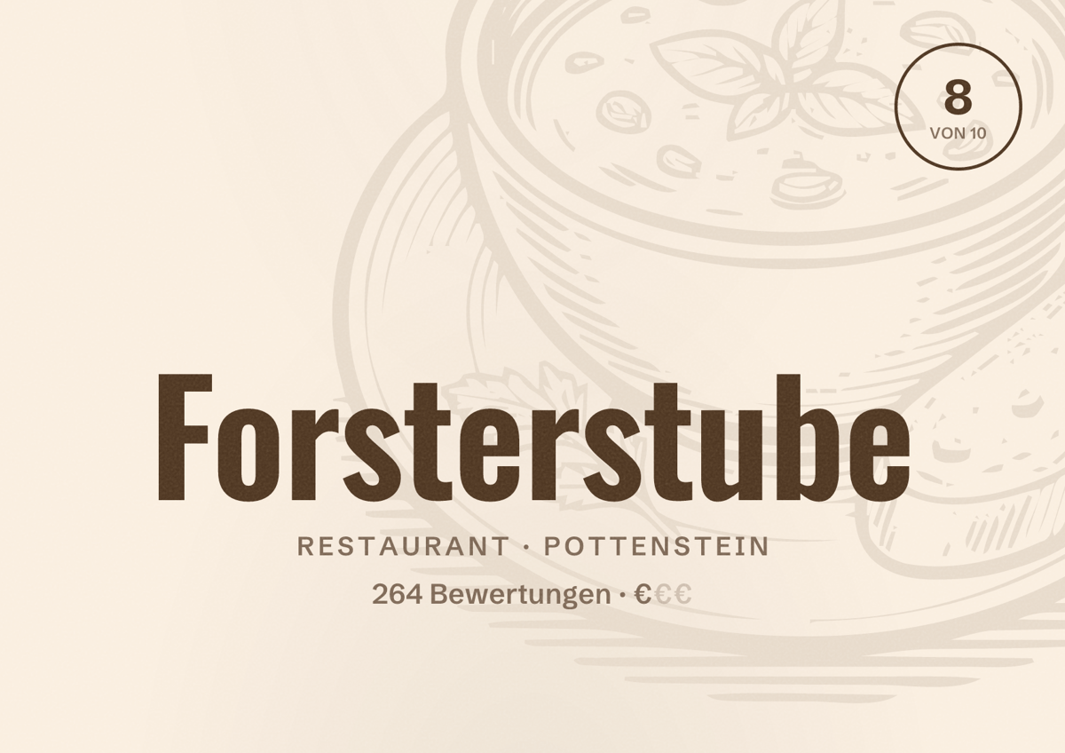 Illustriertes Poster von Forsterstube, Restaurant in Pottenstein: Bewertung 8 von 10 aus 264 Bewertungen, Preisniveau €