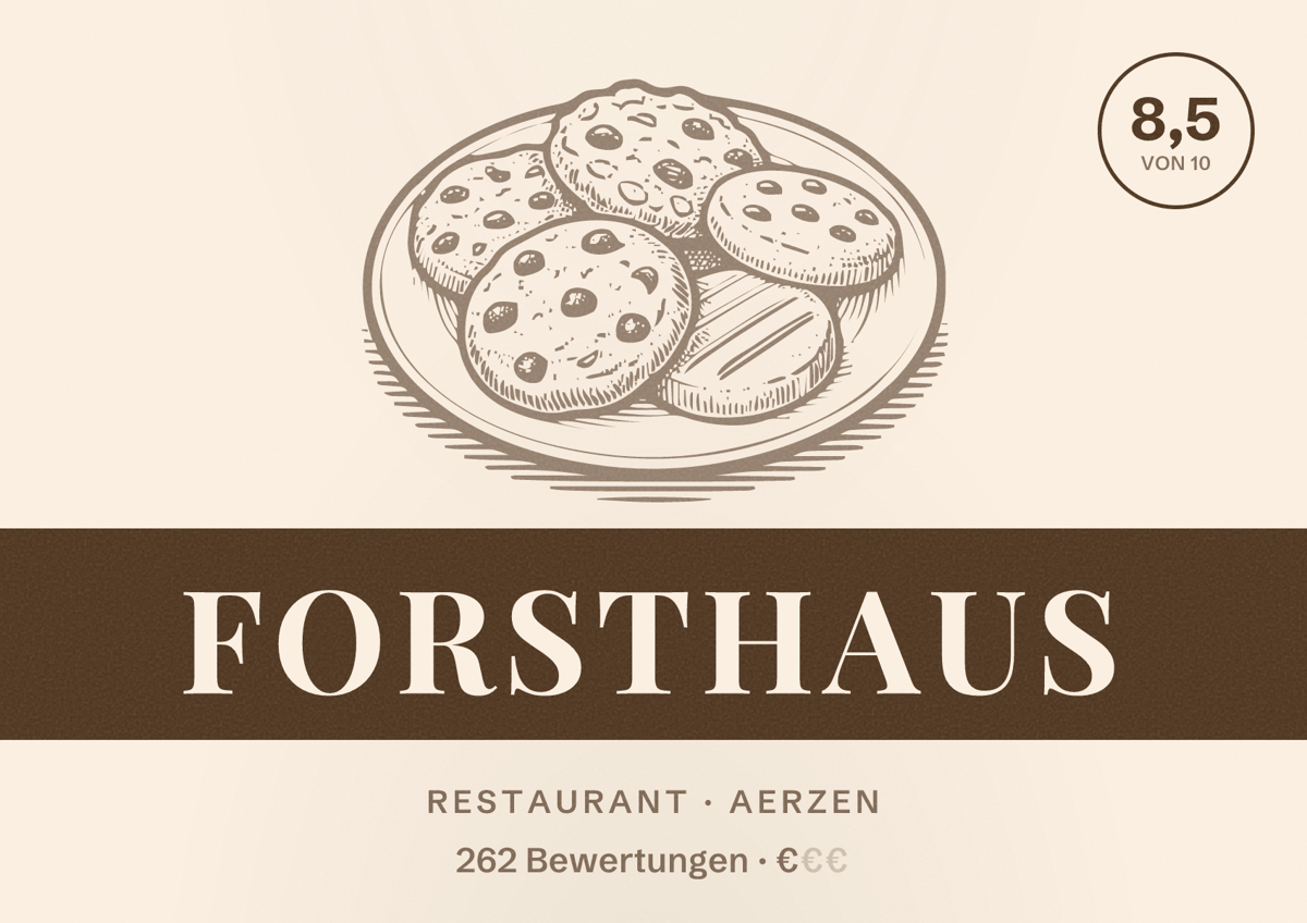Illustriertes Poster von Forsthaus, Restaurant in Aerzen: Bewertung 8,5 von 10 aus 262 Bewertungen, Preisniveau €