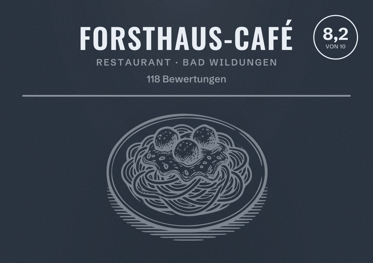 Illustriertes Poster von Forsthaus-Café, Restaurant in Bad Wildungen: Bewertung 8,2 von 10 aus 118 Bewertungen