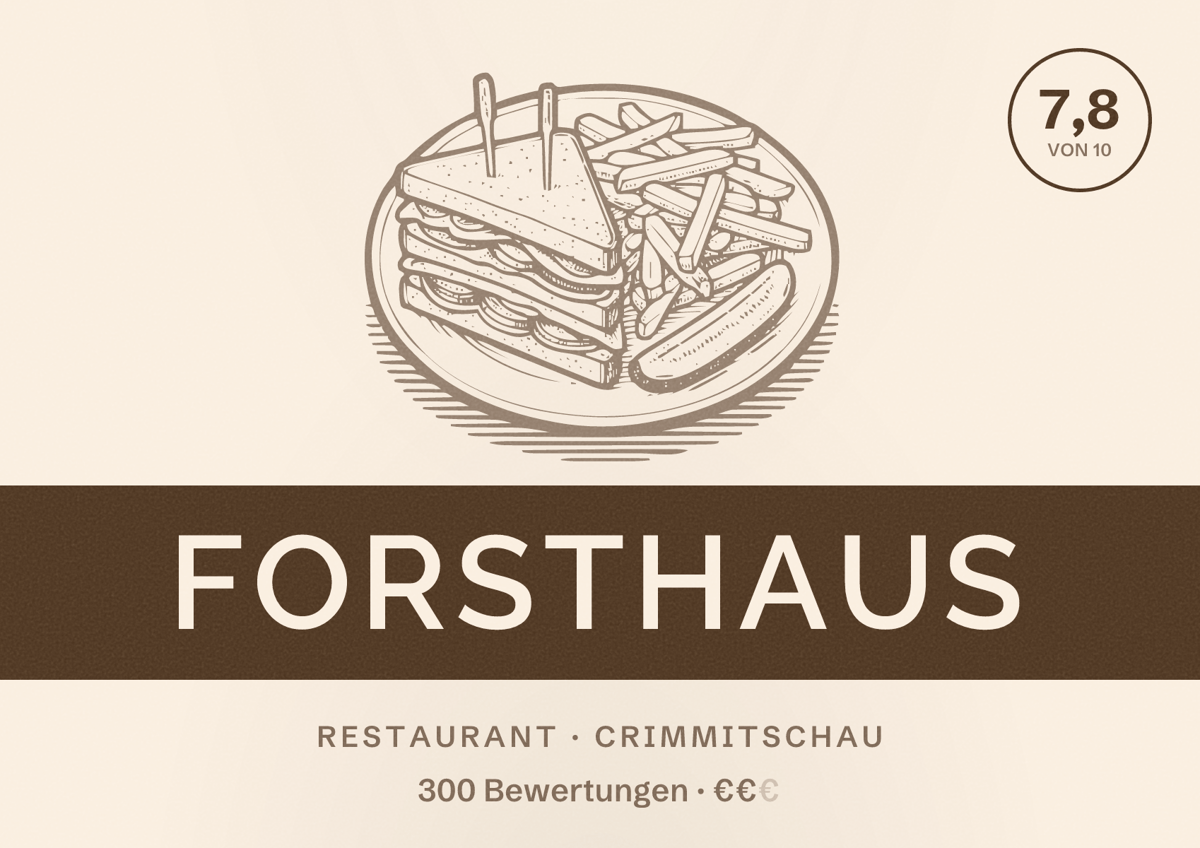 Illustriertes Poster von Forsthaus, Restaurant in Crimmitschau: Bewertung 7,8 von 10 aus 300 Bewertungen, Preisniveau €€