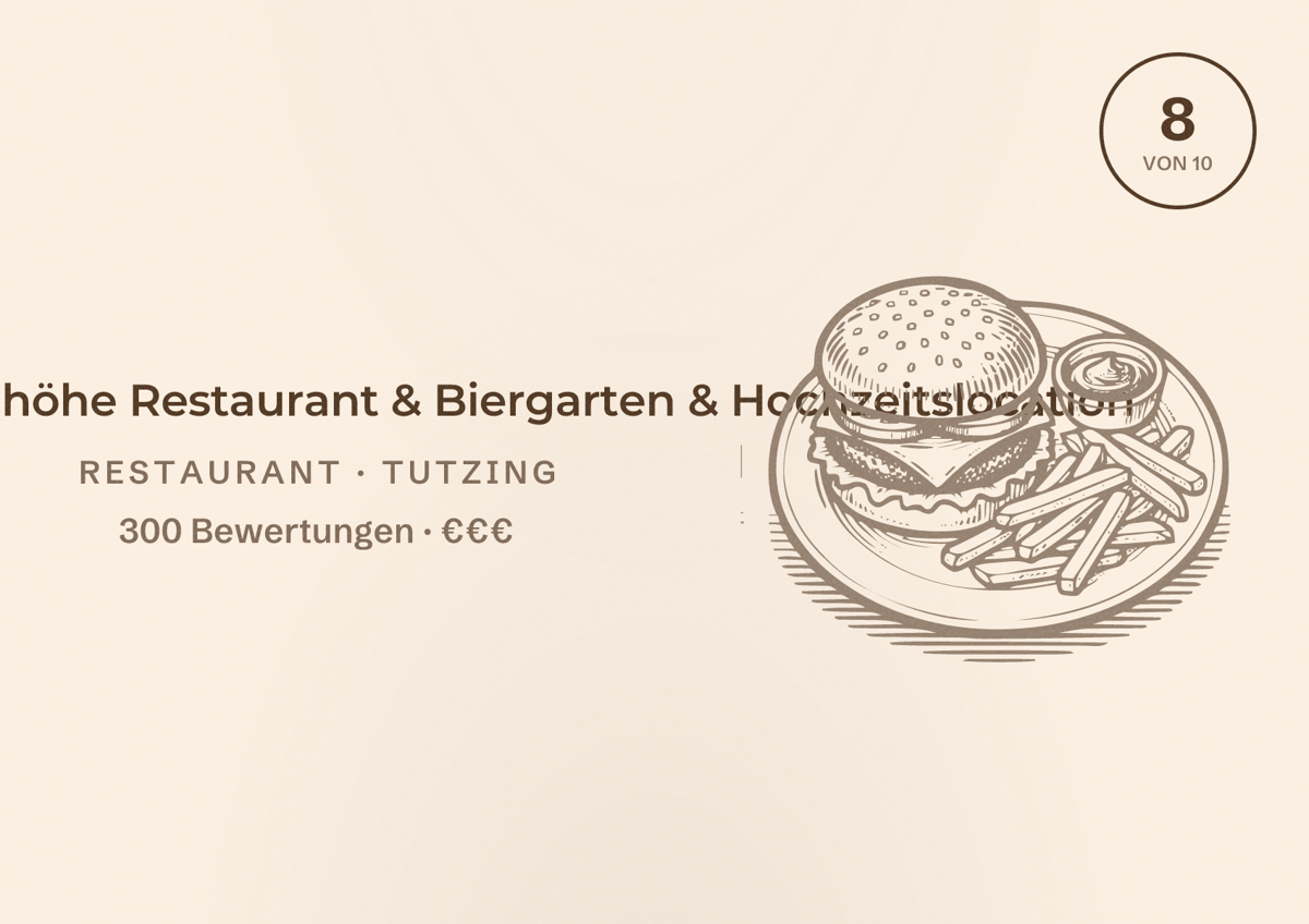 Illustriertes Poster von Forsthaus Ilkahöhe Restaurant & Biergarten & Hochzeitslocation, Restaurant in Tutzing: Bewertung 8 von 10 aus 300 Bewertungen, Preisniveau €€€