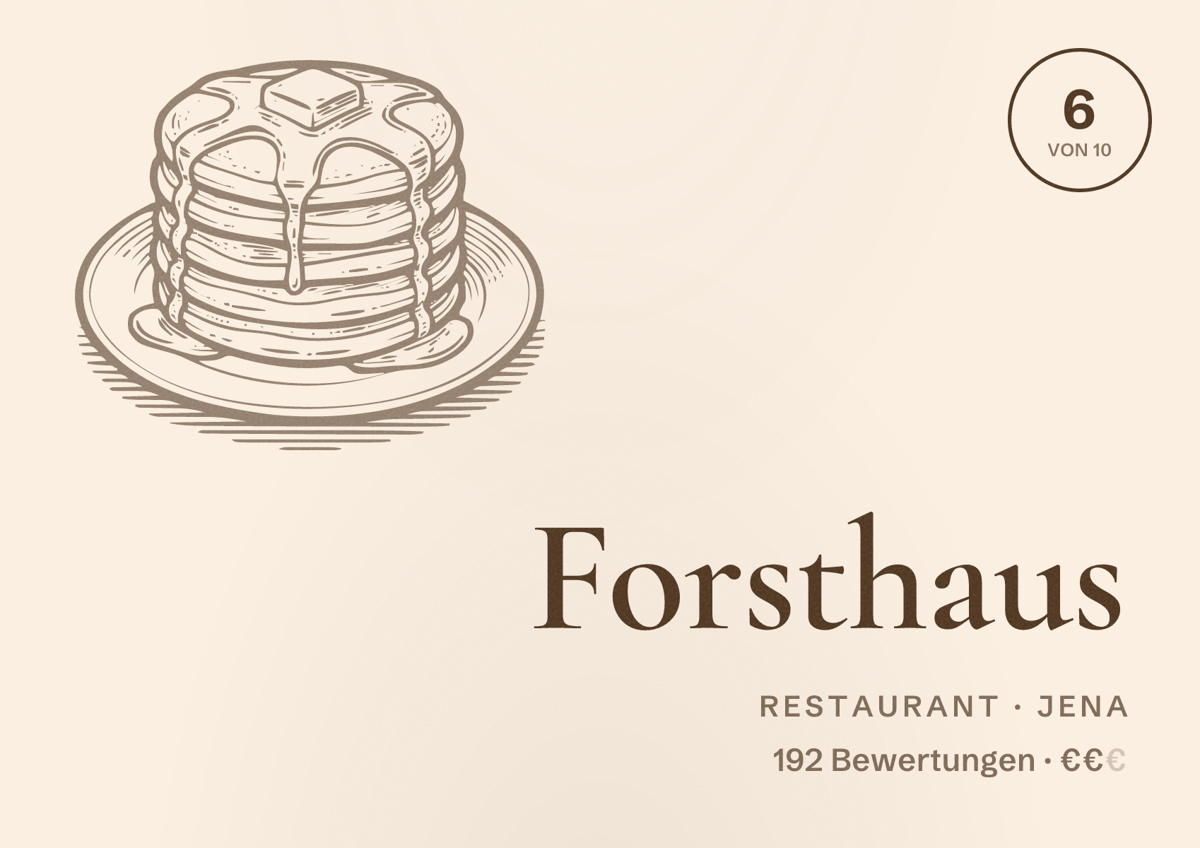 Illustriertes Poster von Forsthaus, Restaurant in Jena: Bewertung 6 von 10 aus 192 Bewertungen, Preisniveau €€
