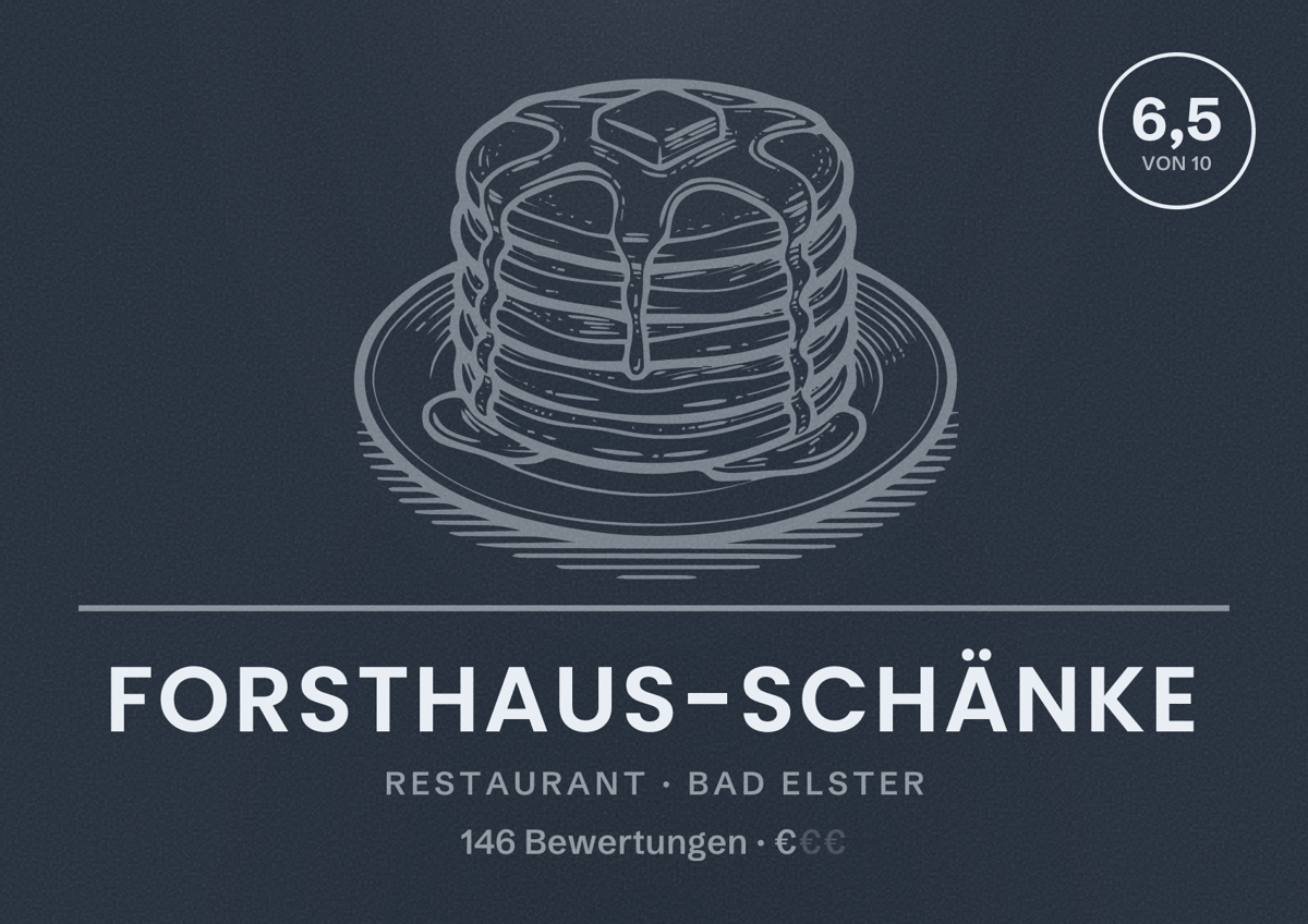 Illustriertes Poster von Forsthaus-Schänke, Restaurant in Bad Elster: Bewertung 6,5 von 10 aus 146 Bewertungen, Preisniveau €