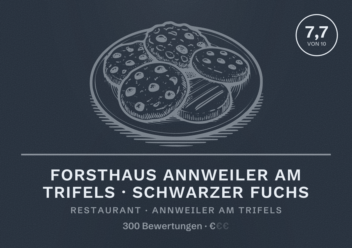 Illustriertes Poster von Forsthaus Annweiler am Trifels · Schwarzer Fuchs, Restaurant in Annweiler am Trifels: Bewertung 7,7 von 10 aus 300 Bewertungen, Preisniveau €
