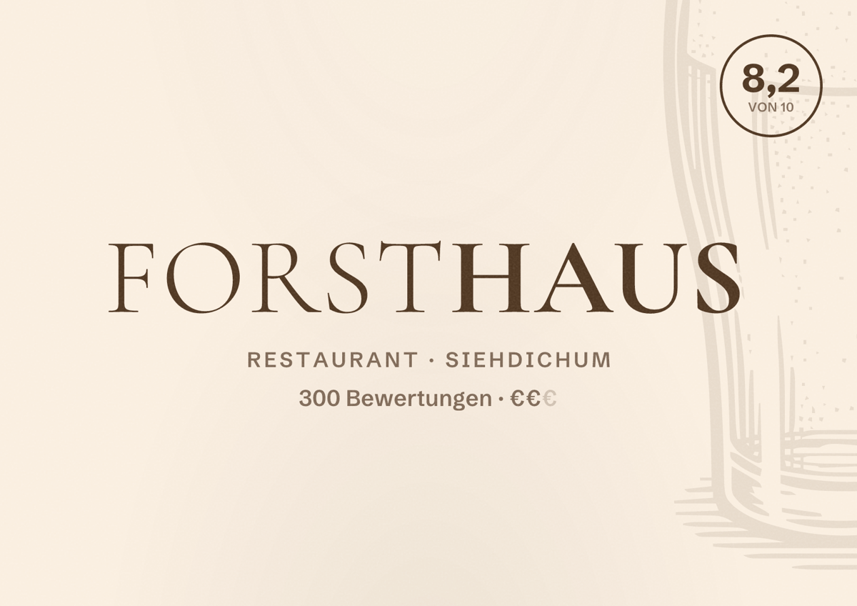Illustriertes Poster von Forsthaus, Restaurant in Siehdichum: Bewertung 8,2 von 10 aus 300 Bewertungen, Preisniveau €€