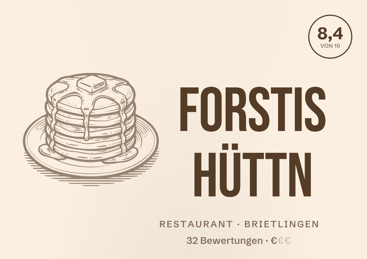 Illustriertes Poster von Forstis Hüttn, Restaurant in Brietlingen: Bewertung 8,4 von 10 aus 32 Bewertungen, Preisniveau €