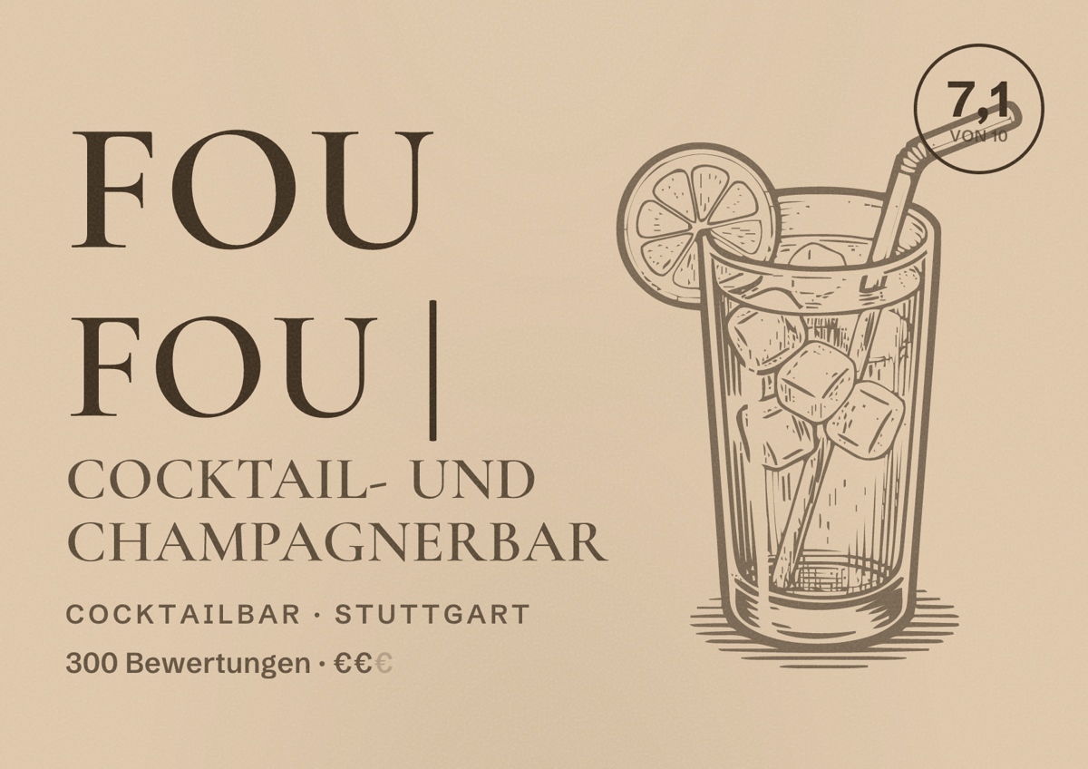 Illustriertes Poster von FOU FOU | Cocktail- und Champagnerbar, Cocktailbar in Stuttgart: Bewertung 7,1 von 10 aus 300 Bewertungen, Preisniveau €€