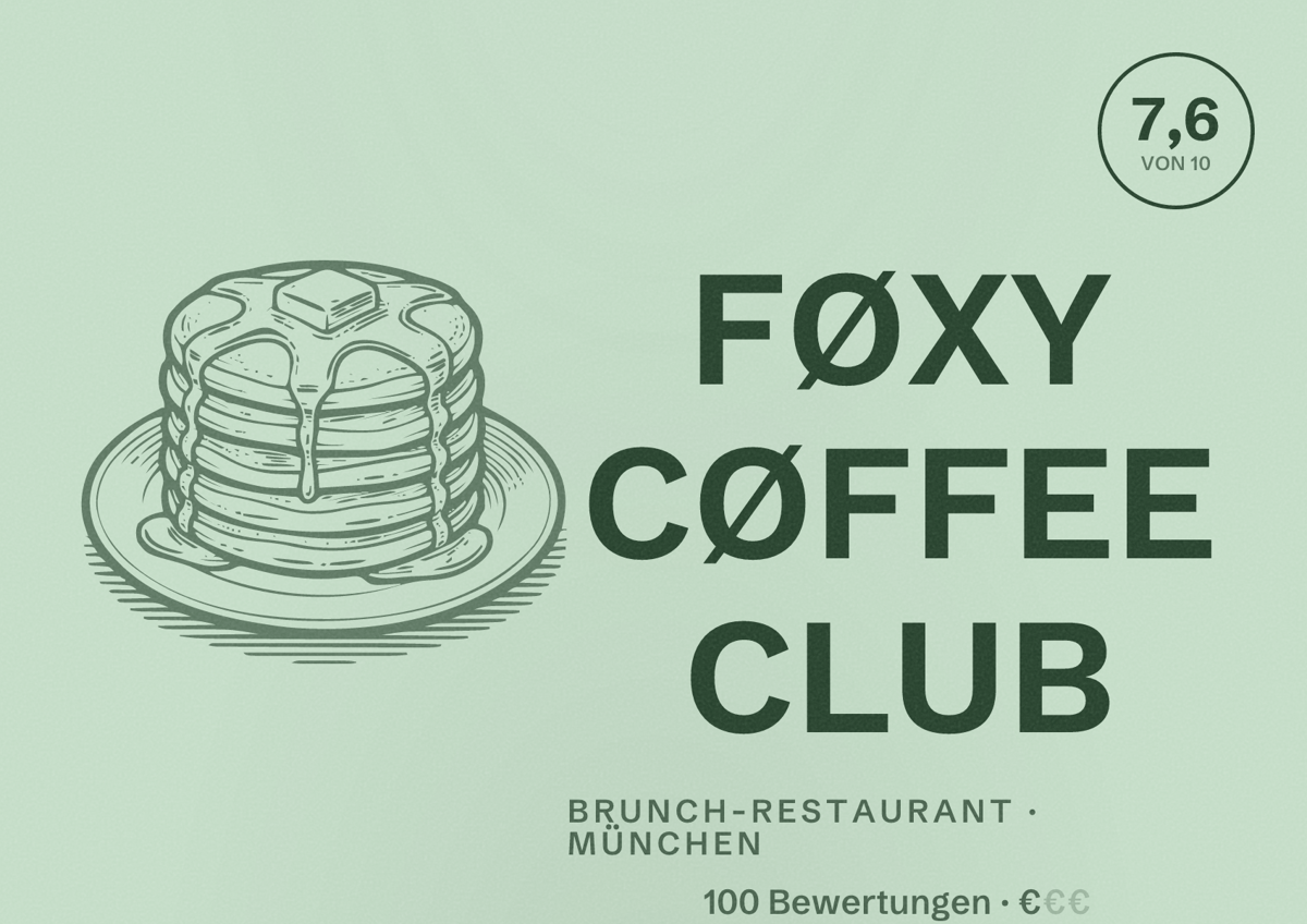 Illustriertes Poster von FØXY CØFFEE CLUB, Brunch-Restaurant in München: Bewertung 7,6 von 10 aus 100 Bewertungen, Preisniveau €