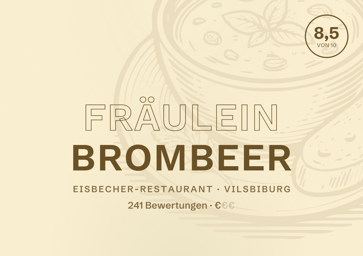 Illustriertes Poster von fräulein brombeer, Eisbecher-Restaurant in Vilsbiburg: Bewertung 8,5 von 10 aus 241 Bewertungen, Preisniveau €