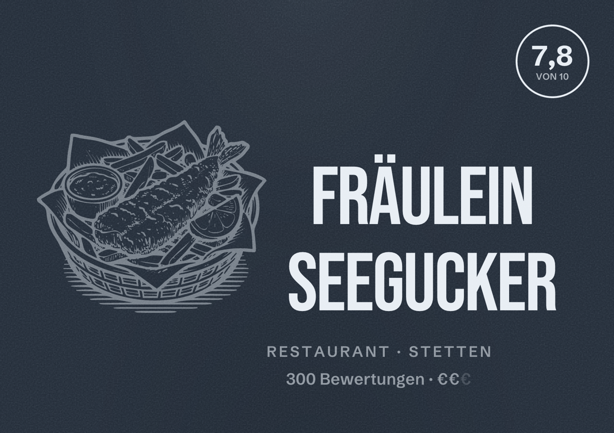 Illustriertes Poster von Fräulein Seegucker, Restaurant in Stetten: Bewertung 7,8 von 10 aus 300 Bewertungen, Preisniveau €€