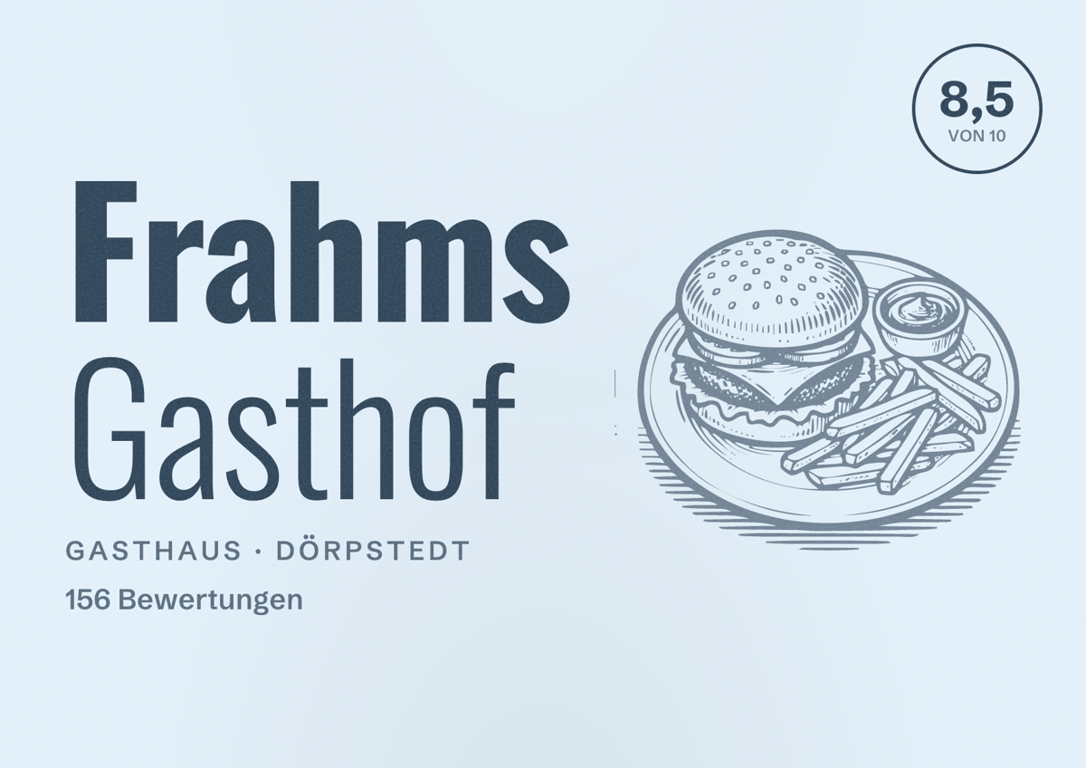 Illustriertes Poster von Frahms Gasthof, Gasthaus in Dörpstedt: Bewertung 8,5 von 10 aus 156 Bewertungen