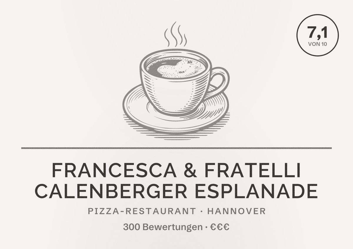 Illustriertes Poster von Francesca & Fratelli Calenberger Esplanade, Pizza-Restaurant in Hannover: Bewertung 7,1 von 10 aus 300 Bewertungen, Preisniveau €€€