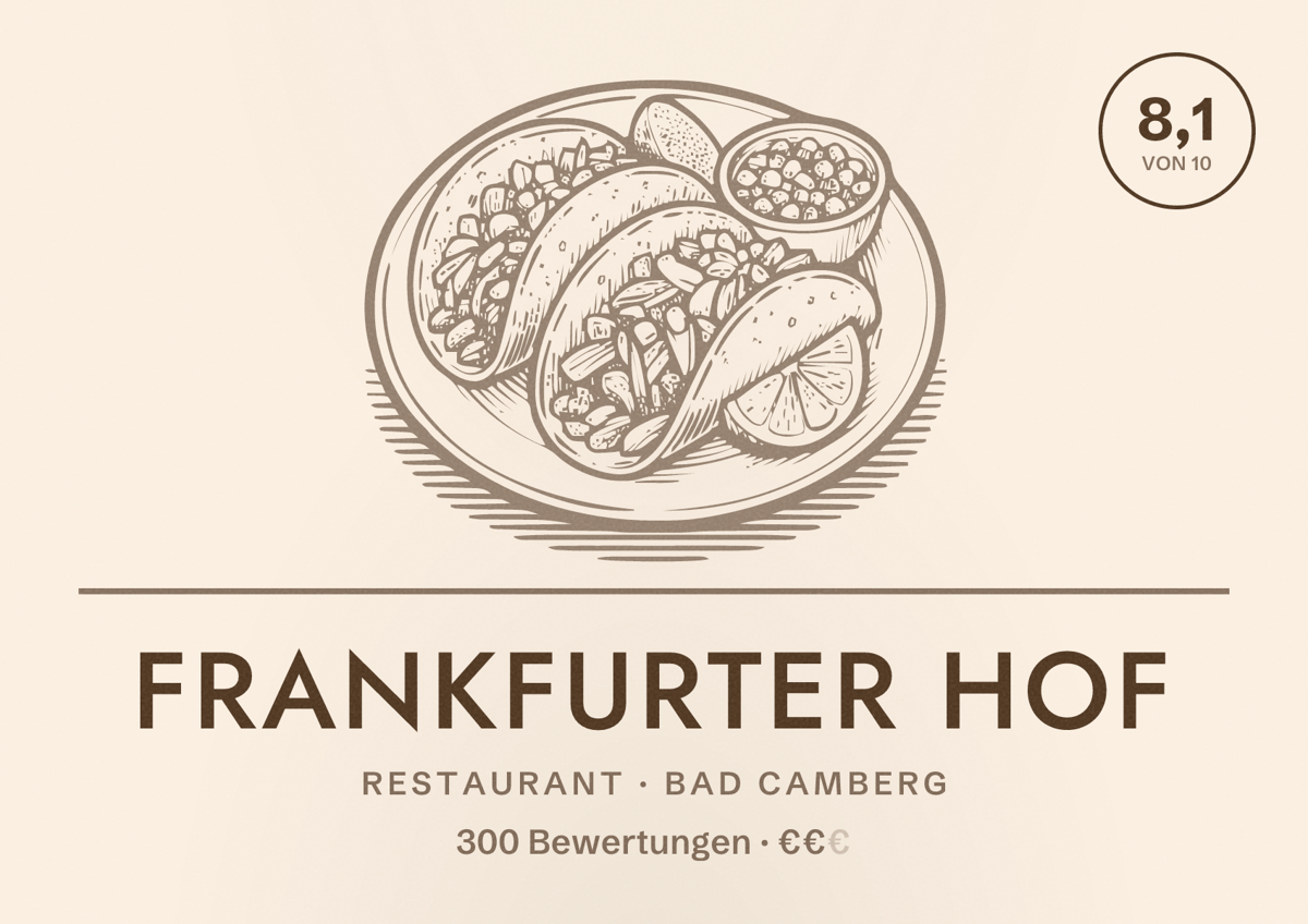 Illustriertes Poster von Frankfurter Hof, Restaurant in Bad Camberg: Bewertung 8,1 von 10 aus 300 Bewertungen, Preisniveau €€