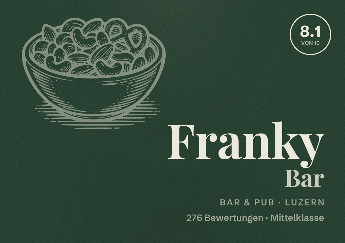 Illustriertes Poster von Franky Bar, Bar & Pub in Luzern: Bewertung 8.1 von 10 aus 276 Bewertungen, Preisniveau Mittelklasse