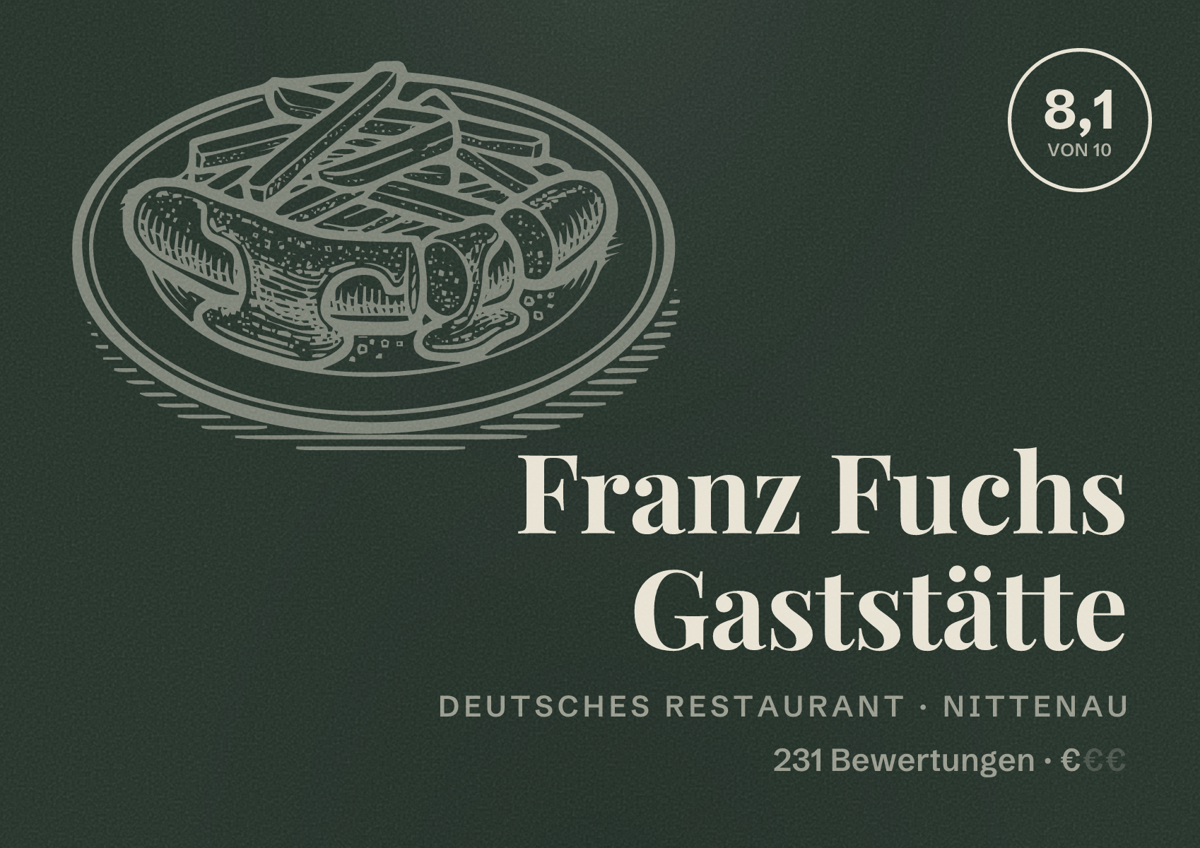 Illustriertes Poster von Franz Fuchs Gaststätte, Deutsches Restaurant in Nittenau: Bewertung 8,1 von 10 aus 231 Bewertungen, Preisniveau €