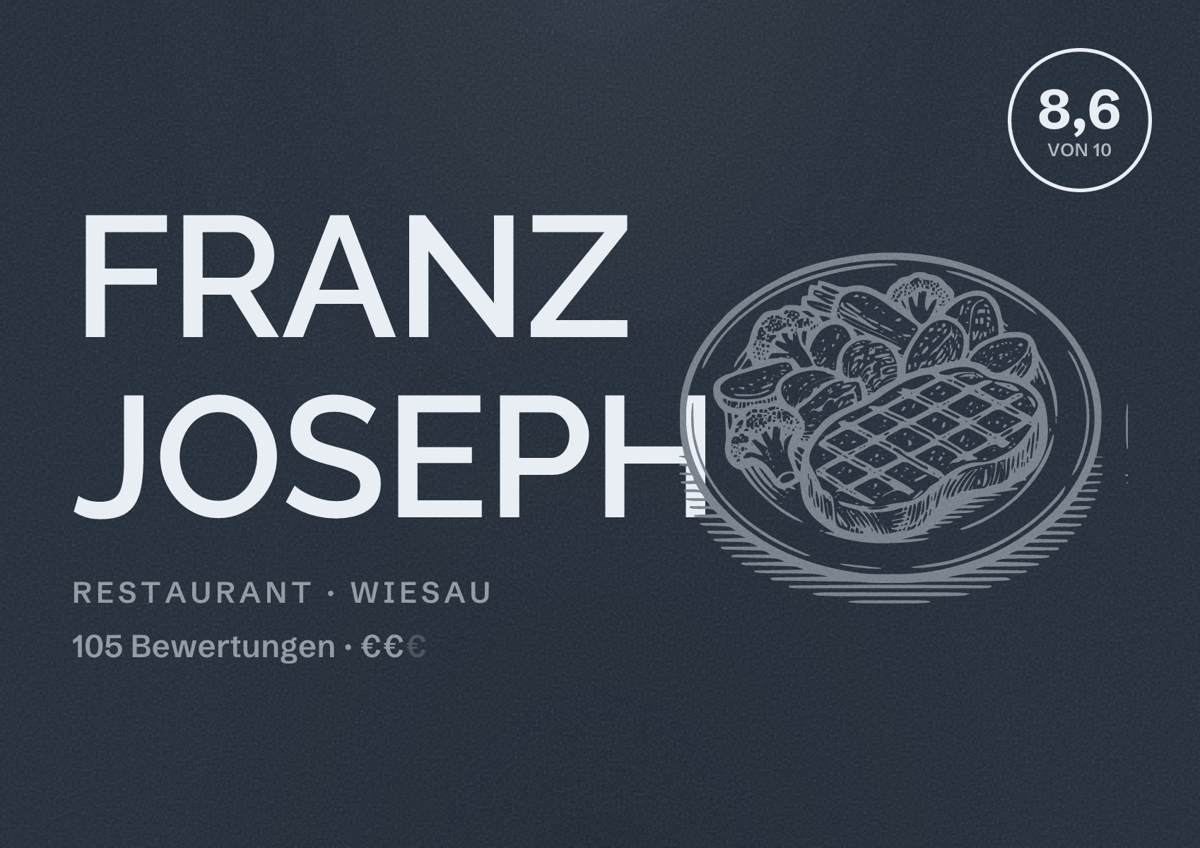 Illustriertes Poster von FRANZ JOSEPH, Restaurant in Wiesau: Bewertung 8,6 von 10 aus 105 Bewertungen, Preisniveau €€
