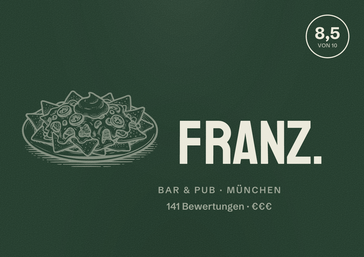 Illustriertes Poster von franz., Bar & Pub in München: Bewertung 8,5 von 10 aus 141 Bewertungen, Preisniveau €€€