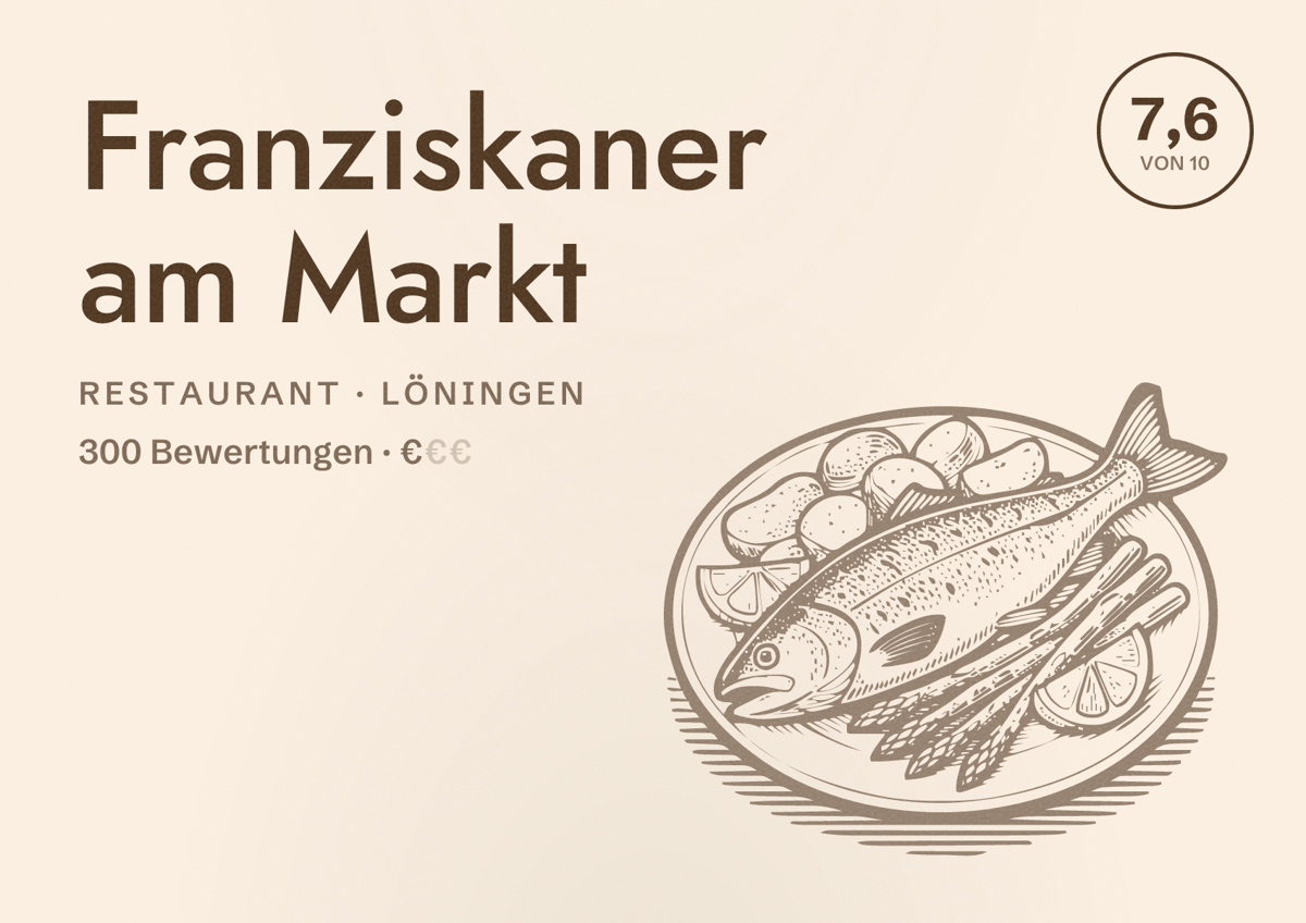 Illustriertes Poster von Franziskaner am Markt, Restaurant in Löningen: Bewertung 7,6 von 10 aus 300 Bewertungen, Preisniveau €