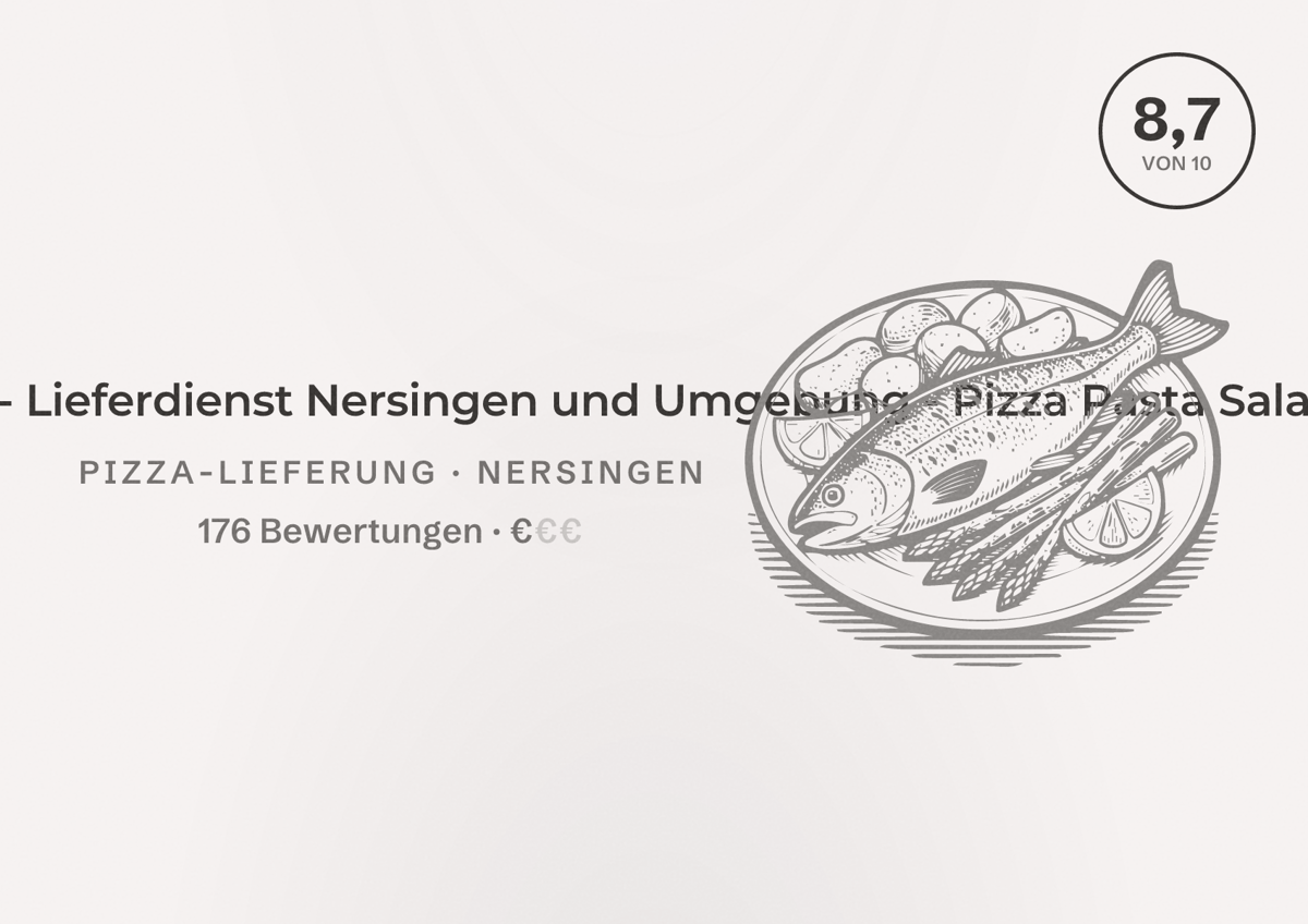 Illustriertes Poster von Fratelli - cucina italiana - Lieferdienst Nersingen und Umgebung - Pizza Pasta Salate, Pizza-Lieferung in Nersingen: Bewertung 8,7 von 10 aus 176 Bewertungen, Preisniveau €