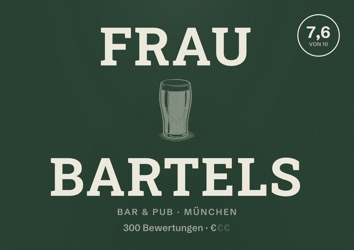 Illustriertes Poster von Frau Bartels, Bar & Pub in München: Bewertung 7,6 von 10 aus 300 Bewertungen, Preisniveau €