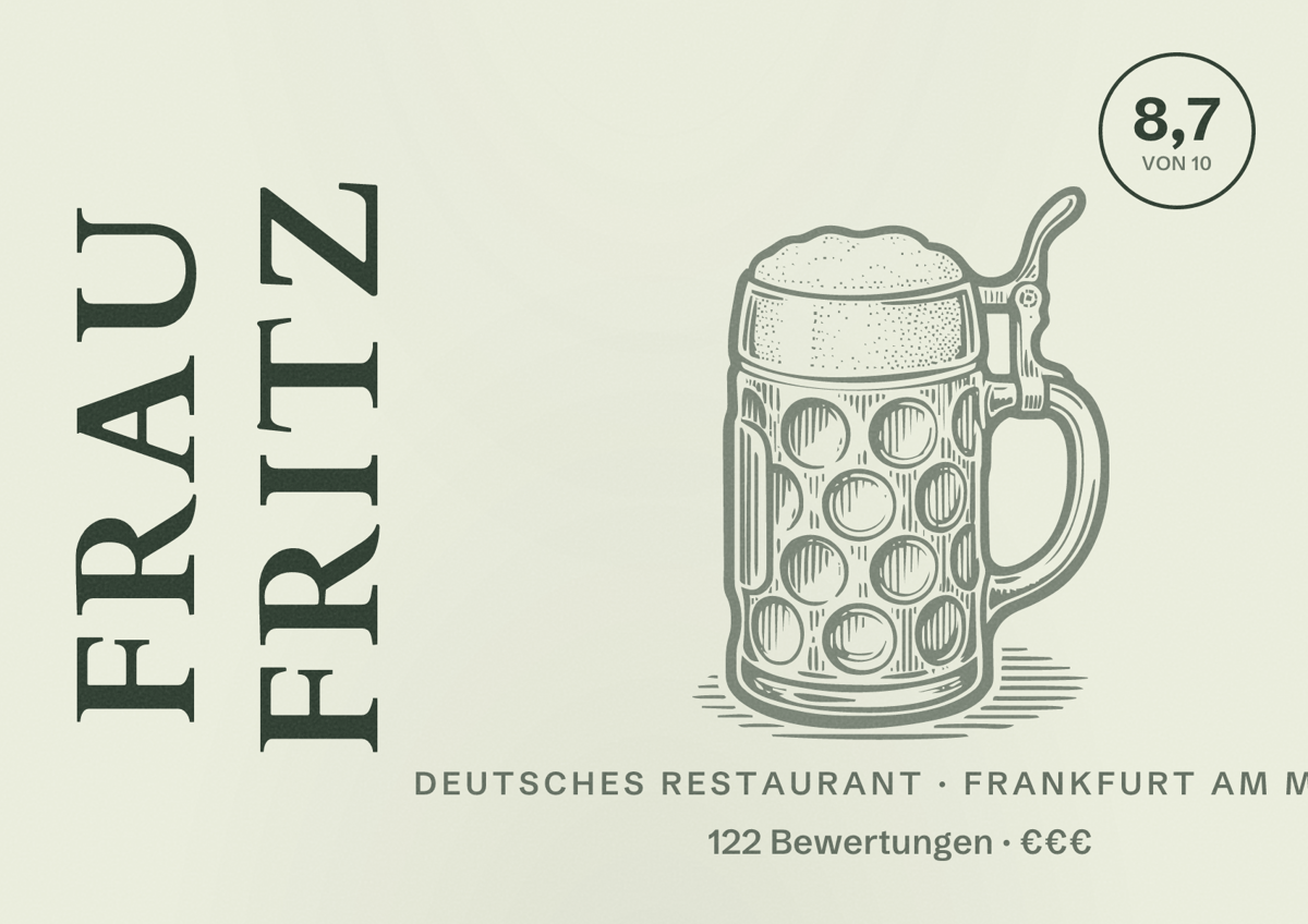 Illustriertes Poster von Frau Fritz, Deutsches Restaurant in Frankfurt am Main: Bewertung 8,7 von 10 aus 122 Bewertungen, Preisniveau €€€