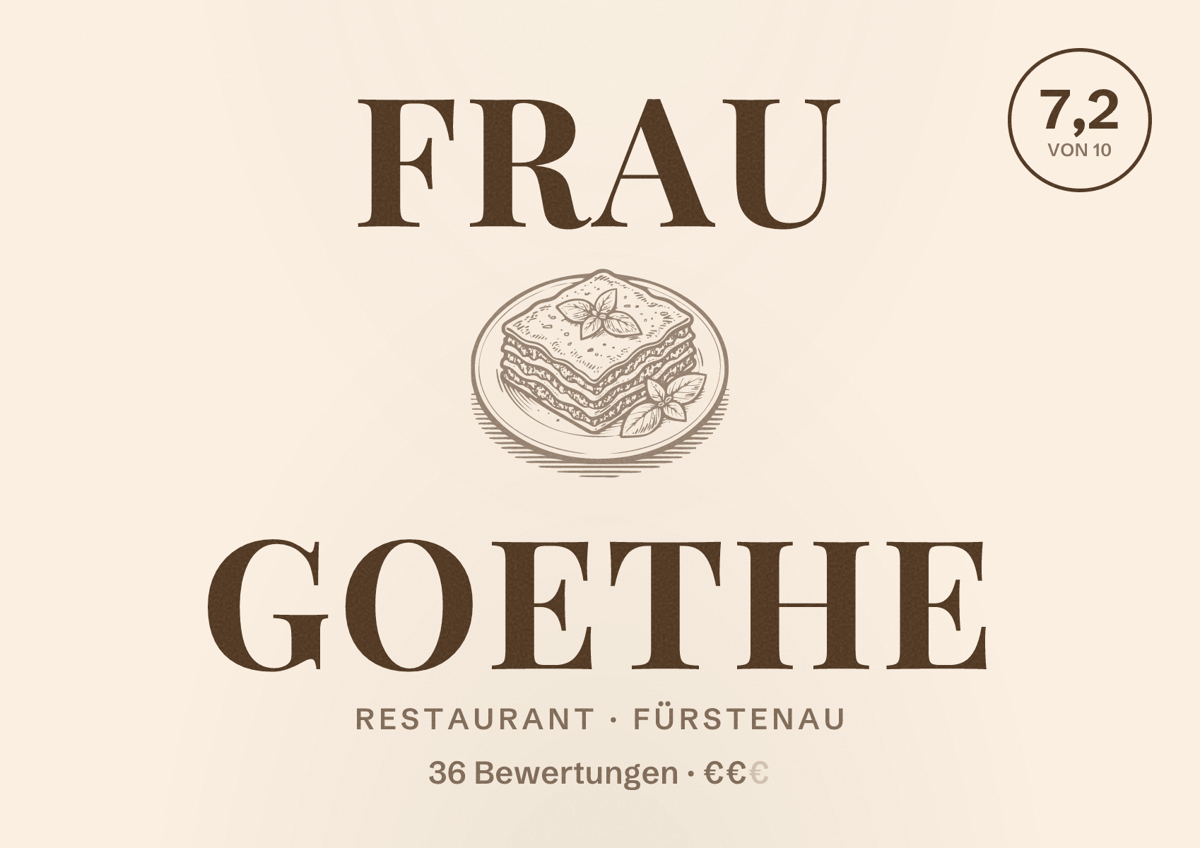 Illustriertes Poster von Frau Goethe, Restaurant in Fürstenau: Bewertung 7,2 von 10 aus 36 Bewertungen, Preisniveau €€