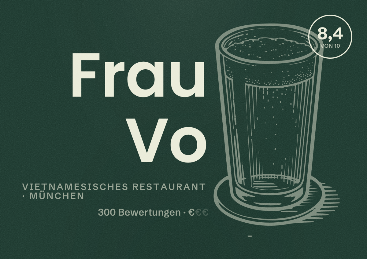 Illustriertes Poster von Frau Vo, Vietnamesisches Restaurant in München: Bewertung 8,4 von 10 aus 300 Bewertungen, Preisniveau €