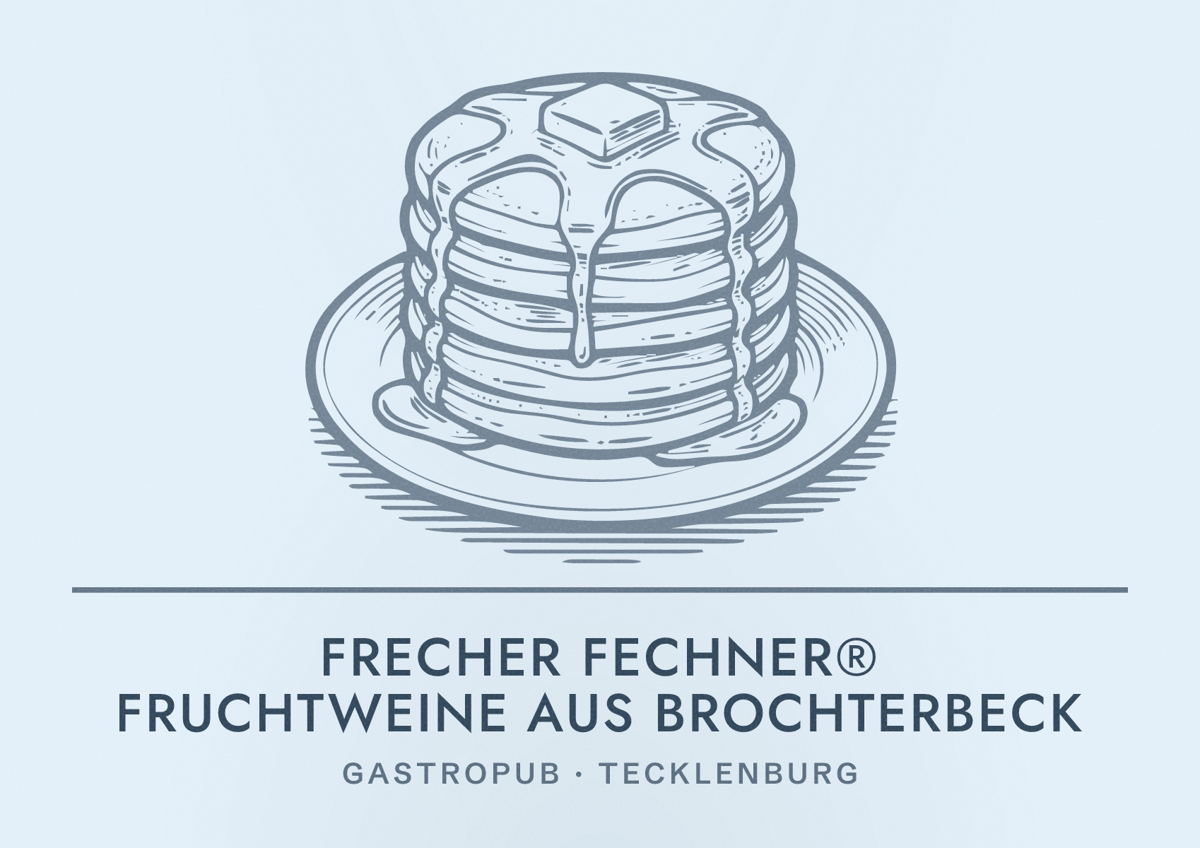 Illustriertes Poster von FRECHER FECHNER® Fruchtweine aus Brochterbeck, Gastropub in Tecklenburg