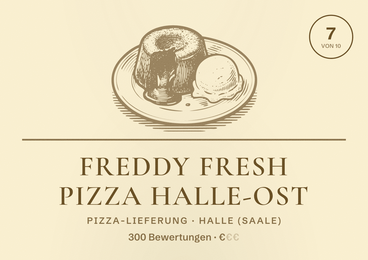 Illustriertes Poster von Freddy Fresh Pizza Halle-Ost, Pizza-Lieferung in Halle (Saale): Bewertung 7 von 10 aus 300 Bewertungen, Preisniveau €