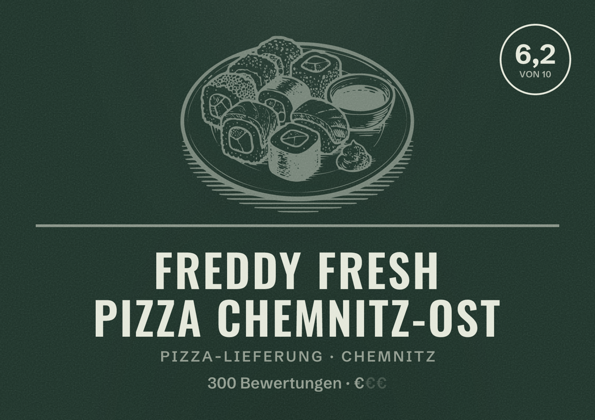 Illustriertes Poster von Freddy Fresh Pizza Chemnitz-Ost, Pizza-Lieferung in Chemnitz: Bewertung 6,2 von 10 aus 300 Bewertungen, Preisniveau €