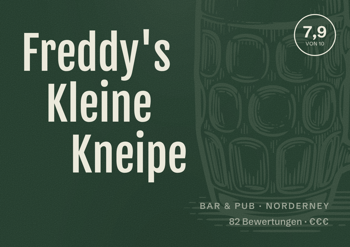 Illustriertes Poster von Freddy's Kleine Kneipe, Bar & Pub in Norderney: Bewertung 7,9 von 10 aus 82 Bewertungen, Preisniveau €€€