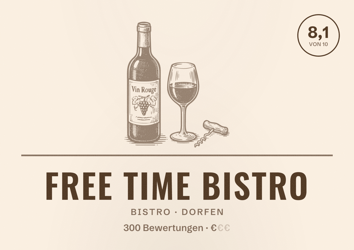 Illustriertes Poster von Free Time Bistro, Bistro in Dorfen: Bewertung 8,1 von 10 aus 300 Bewertungen, Preisniveau €