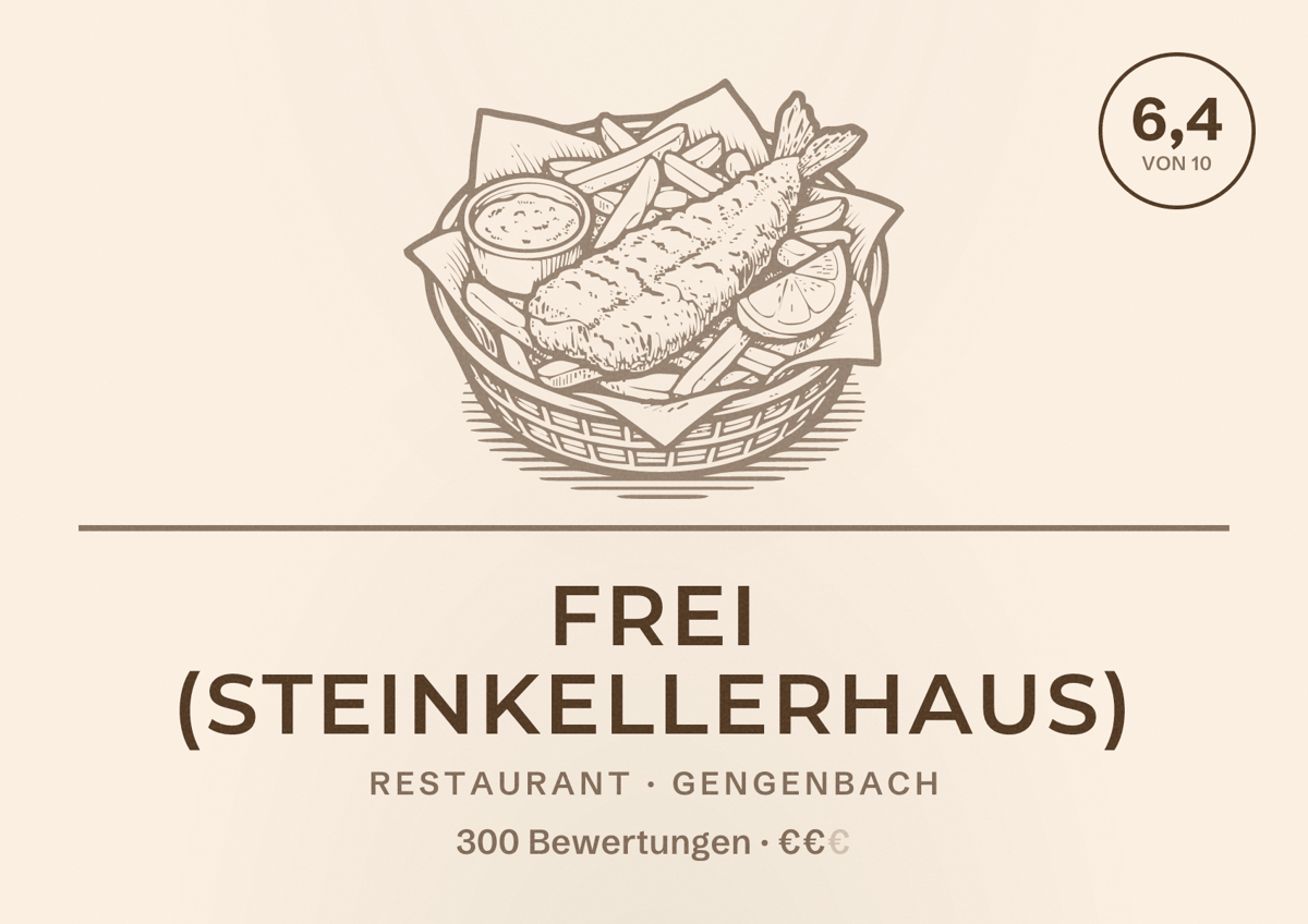 Illustriertes Poster von Frei (Steinkellerhaus), Restaurant in Gengenbach: Bewertung 6,4 von 10 aus 300 Bewertungen, Preisniveau €€