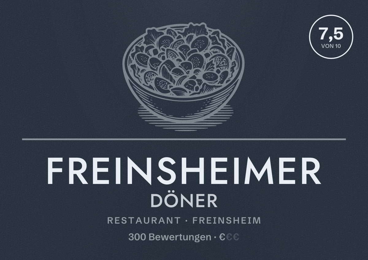 Illustriertes Poster von Freinsheimer Döner, Restaurant in Freinsheim: Bewertung 7,5 von 10 aus 300 Bewertungen, Preisniveau €