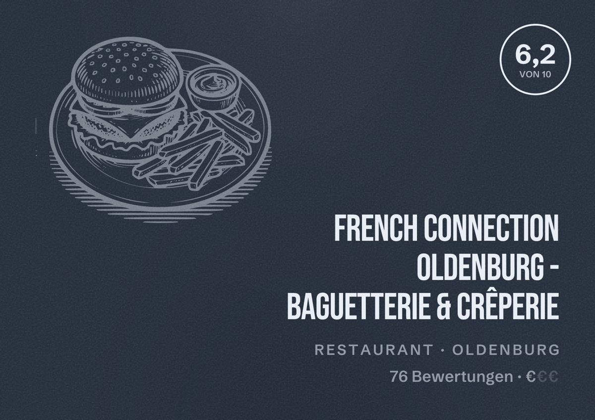 Illustriertes Poster von French Connection Oldenburg - Baguetterie & Crêperie, Restaurant in Oldenburg: Bewertung 6,2 von 10 aus 76 Bewertungen, Preisniveau €