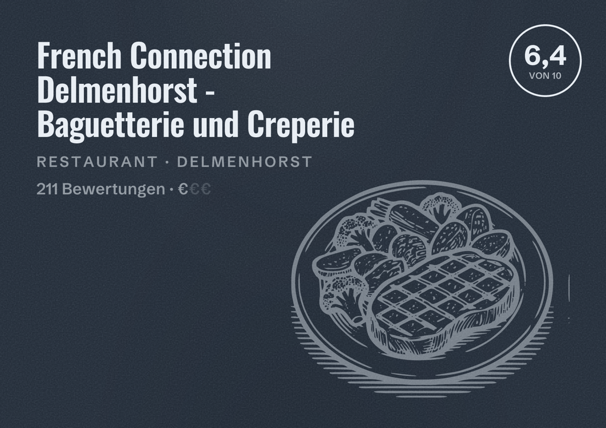Illustriertes Poster von French Connection Delmenhorst - Baguetterie und Creperie, Restaurant in Delmenhorst: Bewertung 6,4 von 10 aus 211 Bewertungen, Preisniveau €