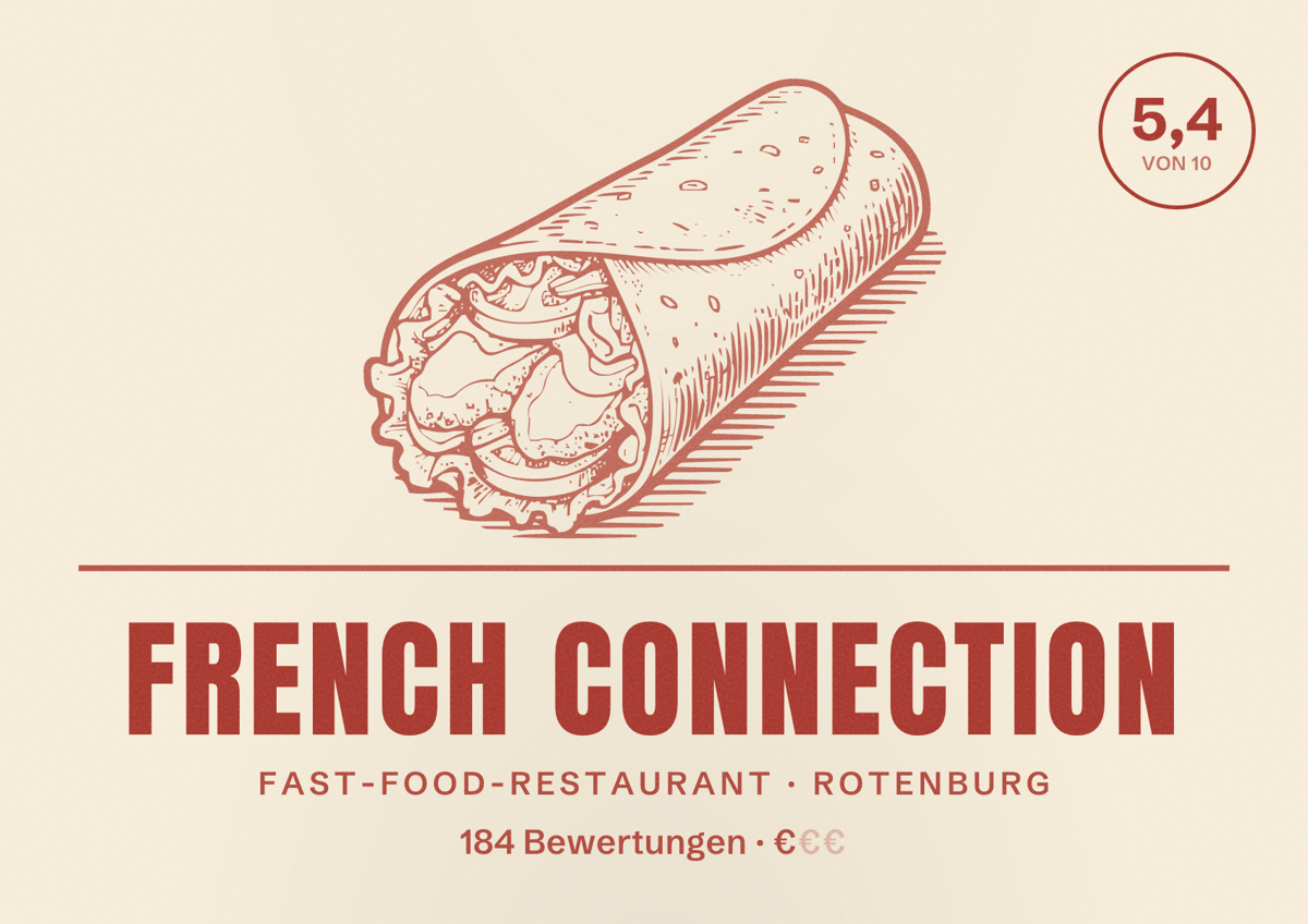 Illustriertes Poster von French Connection, Fast-Food-Restaurant in Rotenburg: Bewertung 5,4 von 10 aus 184 Bewertungen, Preisniveau €
