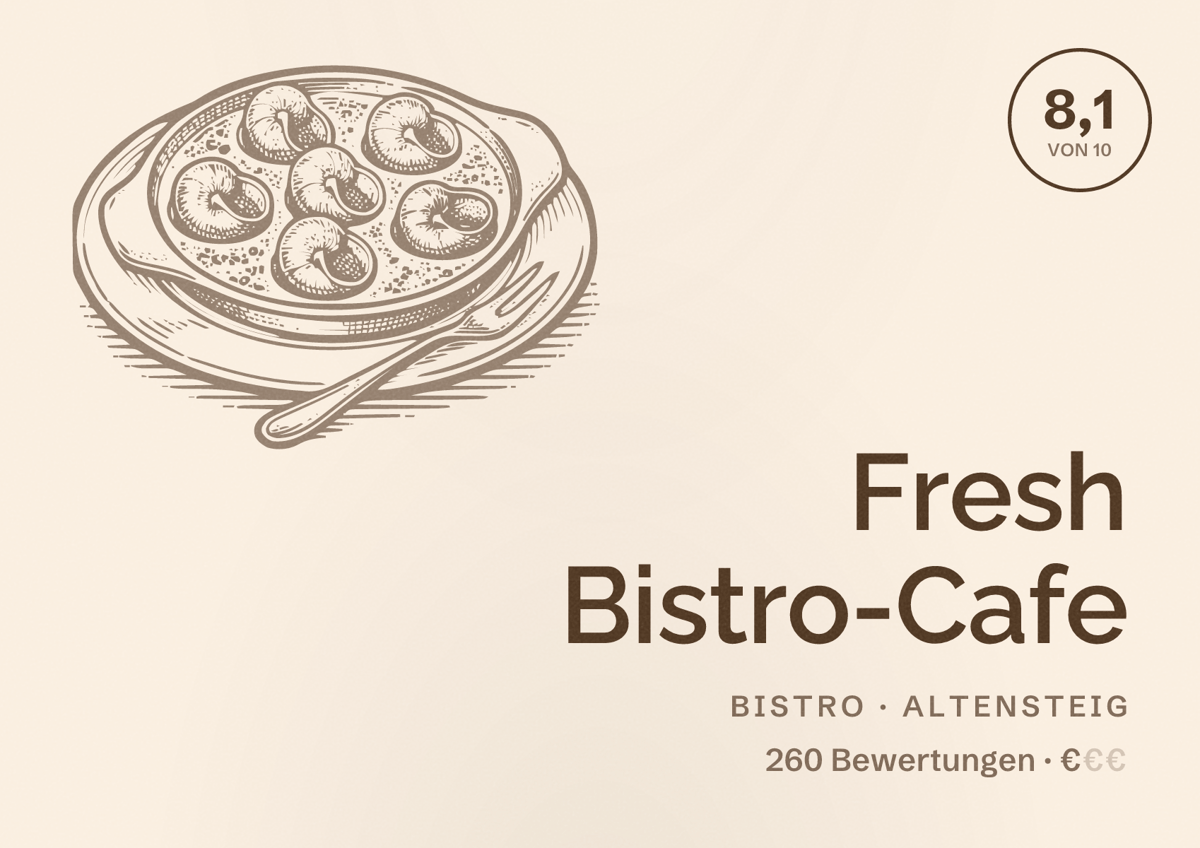Illustriertes Poster von Fresh Bistro-Cafe, Bistro in Altensteig: Bewertung 8,1 von 10 aus 260 Bewertungen, Preisniveau €