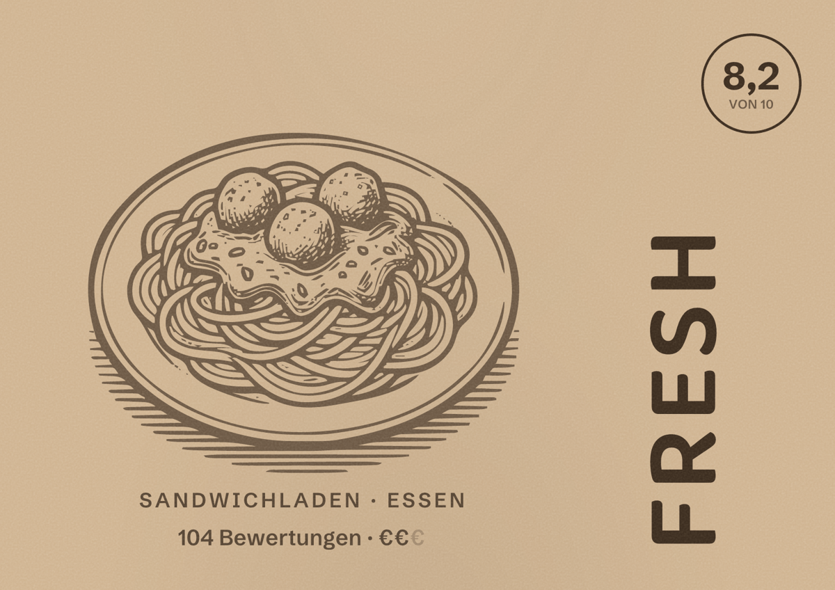 Illustriertes Poster von fresh, Sandwichladen in Essen: Gästebewertung 8,1 von 10 aus 104 Bewertungen