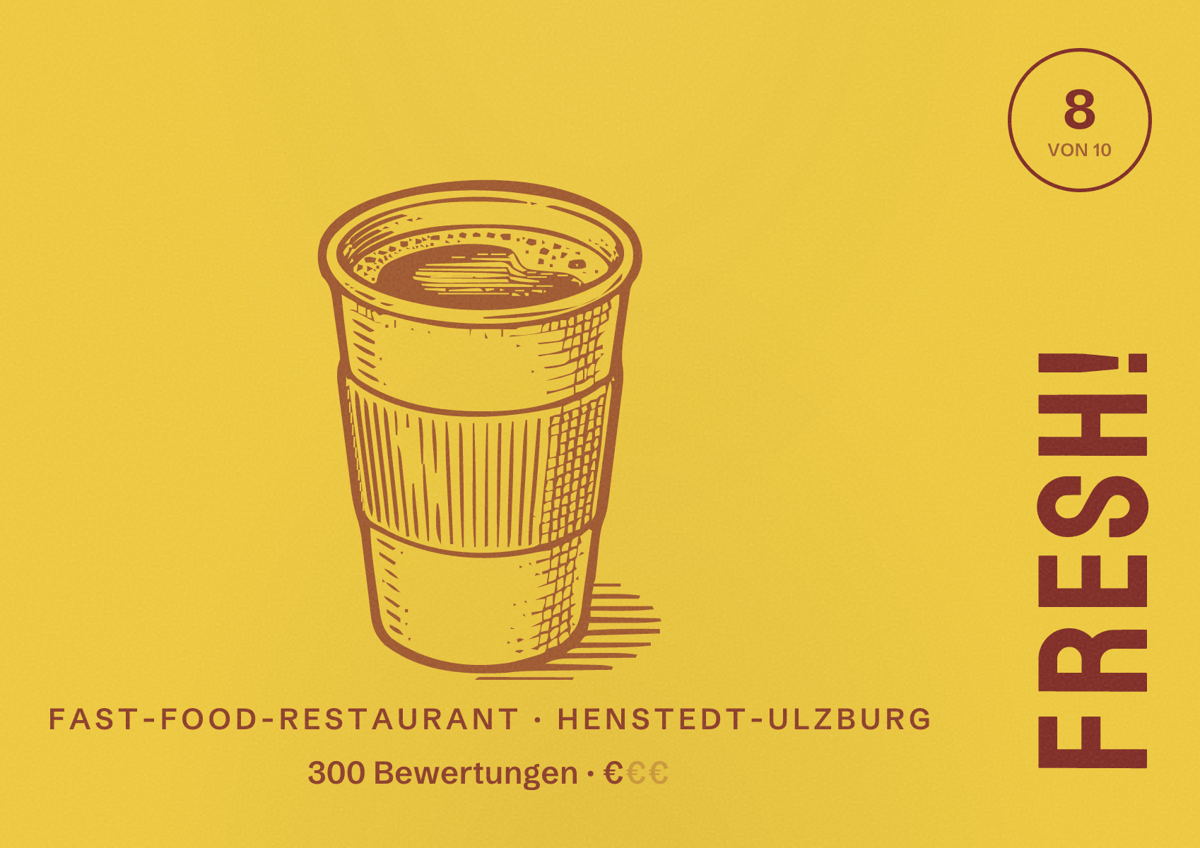 Illustriertes Poster von Fresh!, Fast-Food-Restaurant in Henstedt-Ulzburg: Bewertung 8 von 10 aus 300 Bewertungen, Preisniveau €