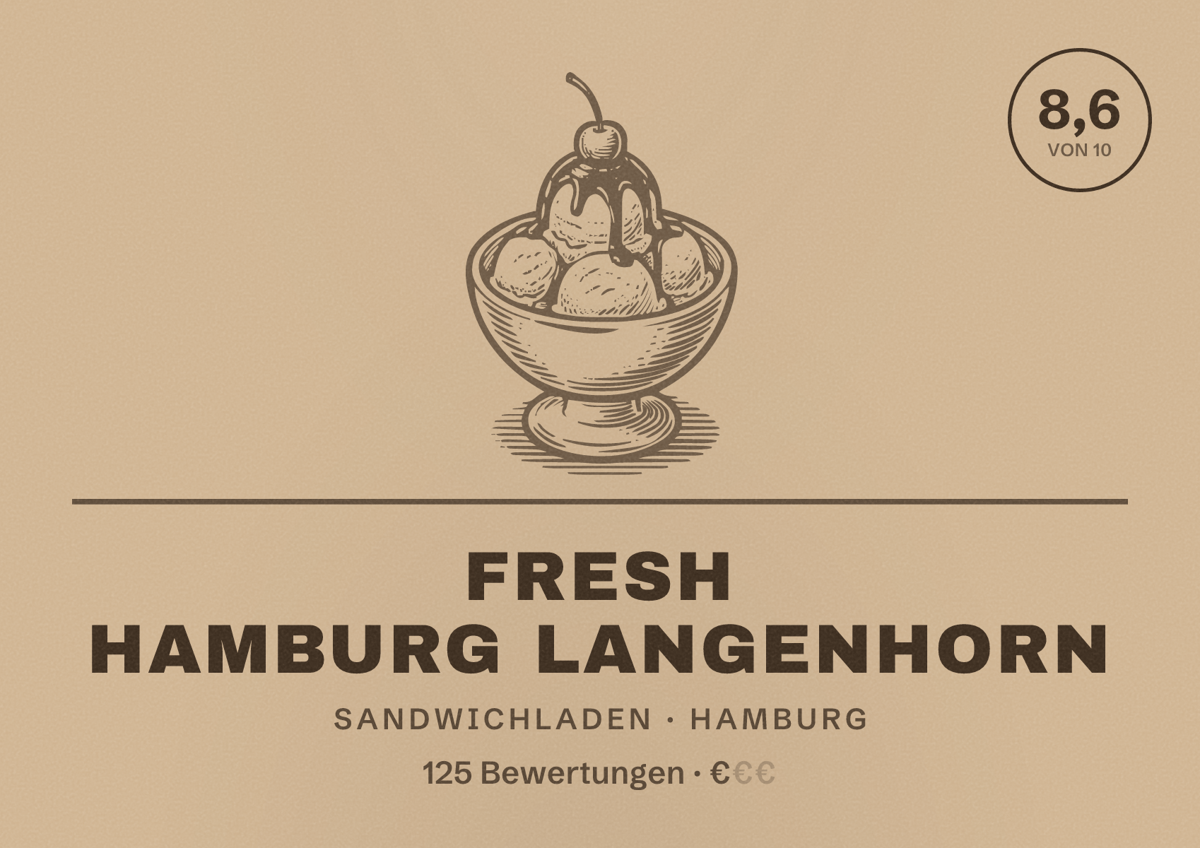 Illustriertes Poster von Fresh Hamburg Langenhorn, Sandwichladen in Hamburg: Bewertung 8,6 von 10 aus 125 Bewertungen, Preisniveau €