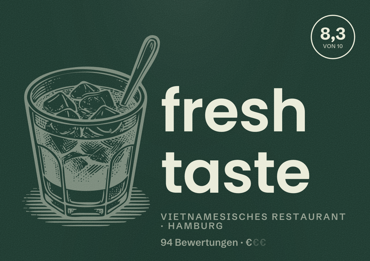 Illustriertes Poster von fresh taste, Vietnamesisches Restaurant in Hamburg: Bewertung 8,3 von 10 aus 94 Bewertungen, Preisniveau €